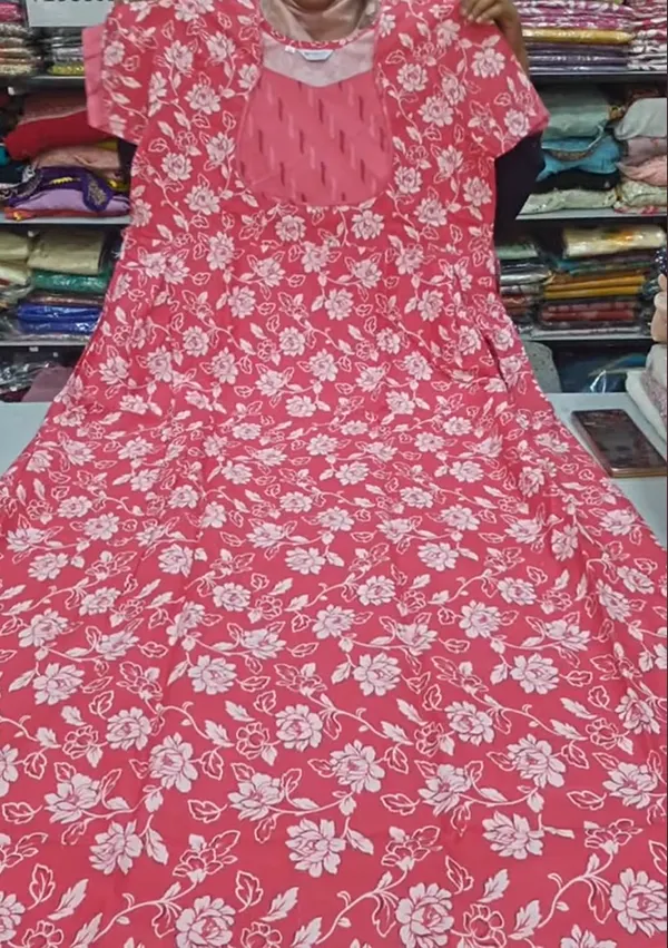 Premium Cotton Frock Style Nighty with Adjustable Rope & Side Pocket | NT3547